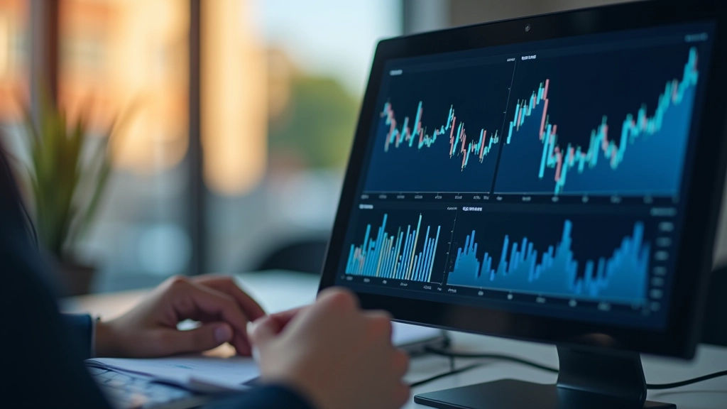Složitá analýza finančních dat s grafy výkonnosti na obrazovce