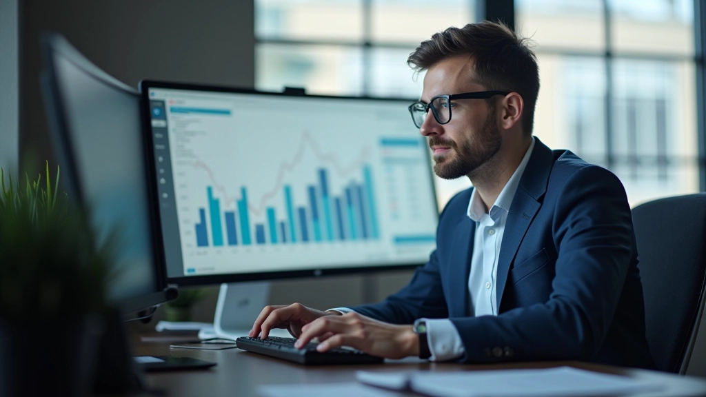 Investor sleduje výkonnost fondů na monitoru s grafy